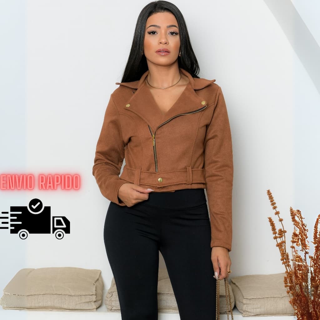 Jaqueta De Suede blusa de frio feminina Sintetico Com Ziper Inverno