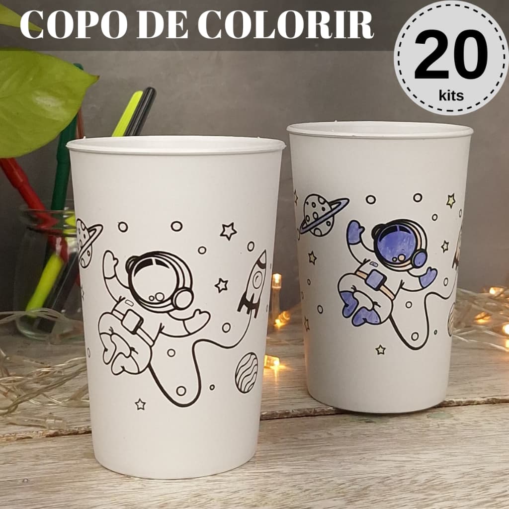 Copo de Colorir Astronauta Foguete Espaço Lembrancinha Aniversário Para Crianças Divertido Educativo