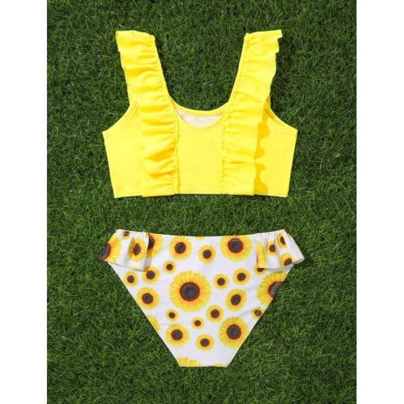 Biquíni Infantil Menina Amarelo com Branco Girassol