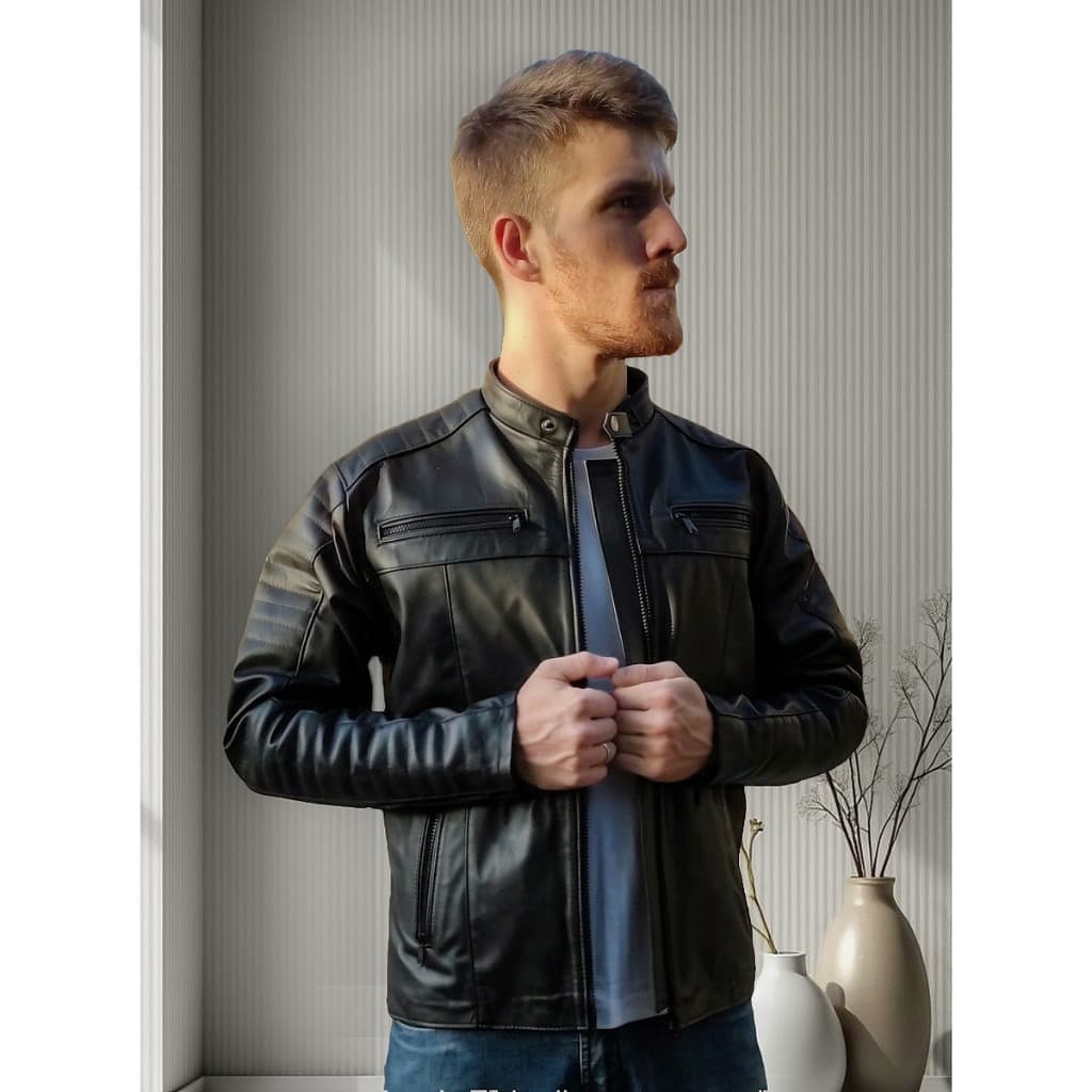 Jaqueta de couro legítimo Dharok ,Jaqueta masculina motoqueiro motociclista