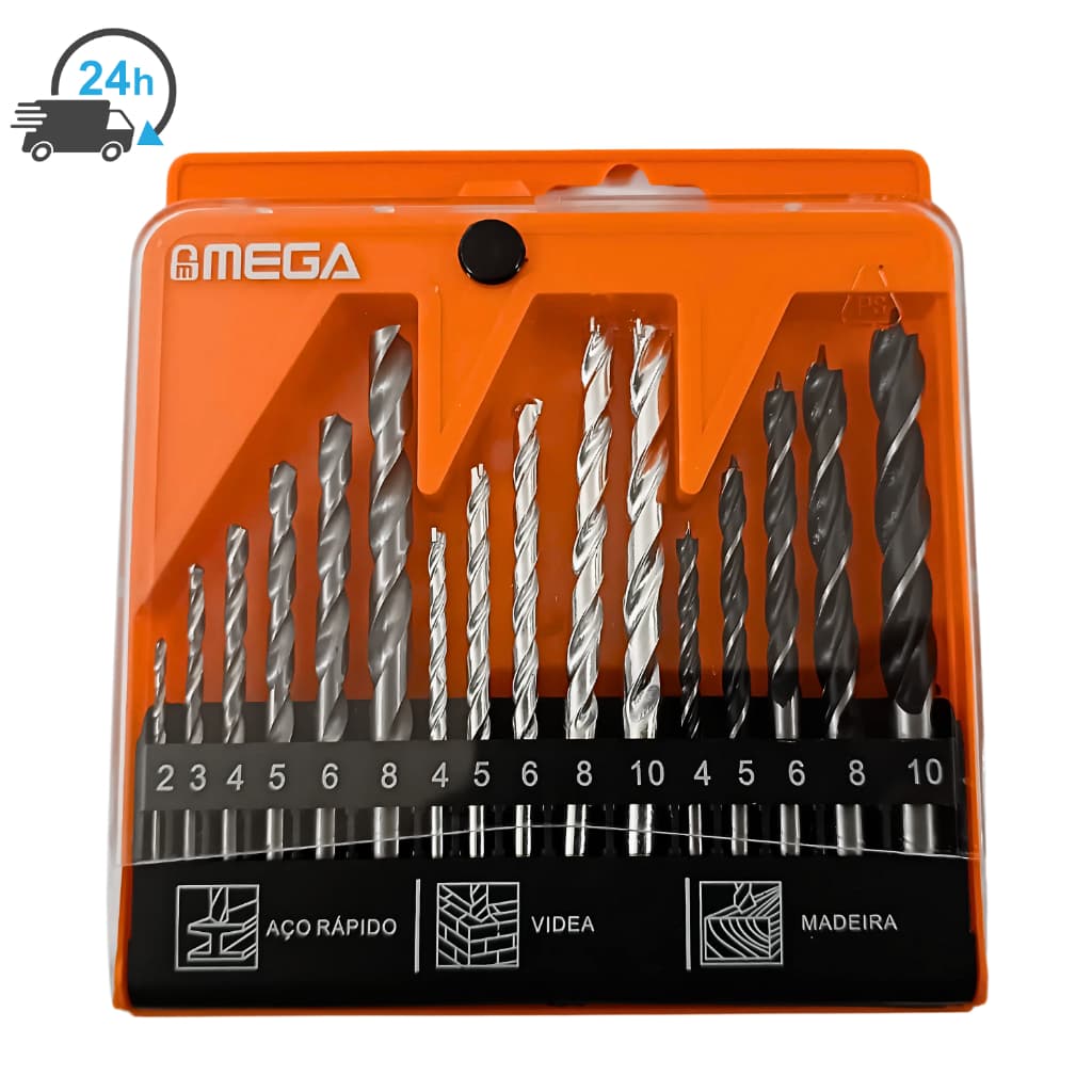 Kit De Broca Jogo 16 Peças Broca Para Madeira Aço e Parede 2 a 10mm