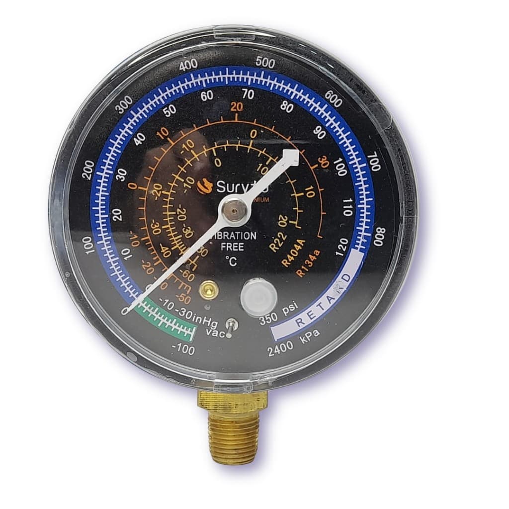 Manômetro de Baixa R22, R134a e R404a Suryha 80150003 Escala psi e bar, Conexão padrão 1/8" NPT Azul