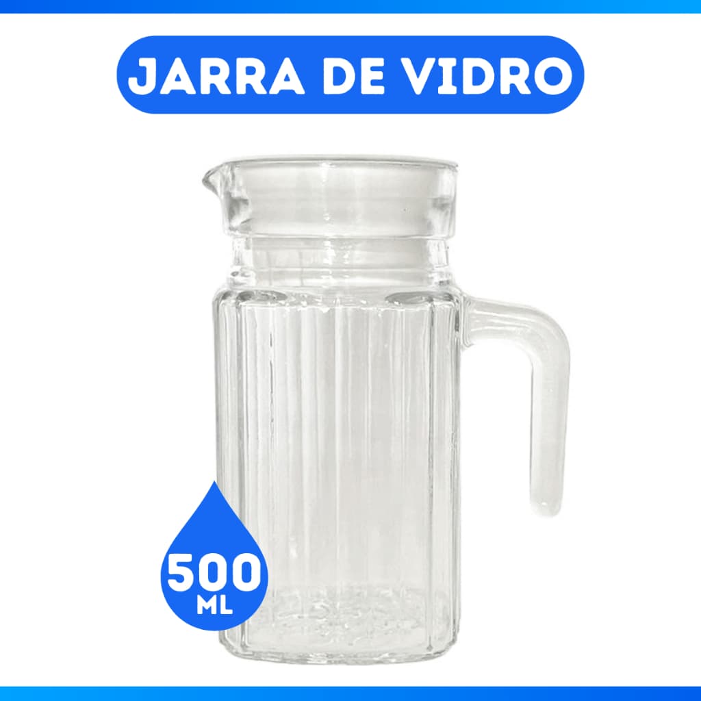 Jarra de Vidro com Tampa Para Água Suco Meio Litro Transparente Jogo Com 24 Jarras Para Servir