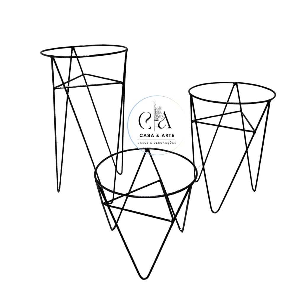 Kit Suporte Tripé Ferro 3 Alturas para Vasos de Plantas Jardins Chão Casa Decoração 20cm Diâmetro