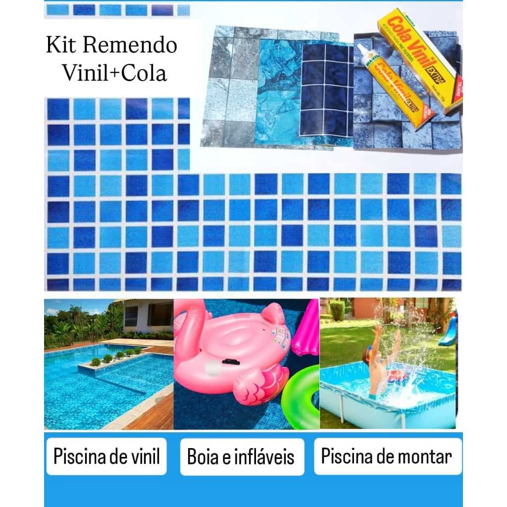 Remendo de Alta Fixação Colchão Bote Kit Reparo Piscina Inflável Furo Verão Resistente Vinil 10cm x 1mt e 1 Cola 75gr.