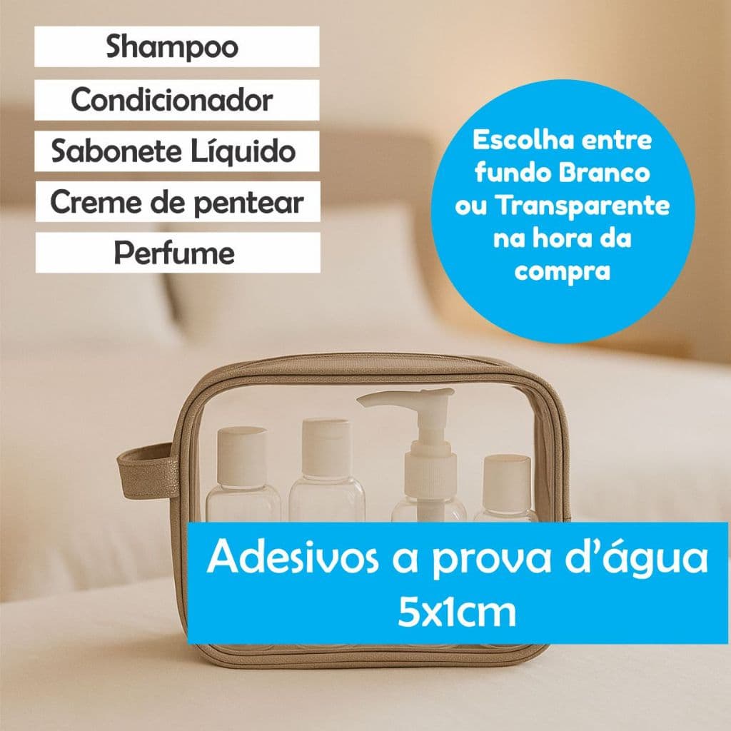 Etiquetas para Shampoo, Condicionador, Sabonete Liquido, Creme de Pentear, Perfume– Adesivos 5x1cm à Prova d’Água