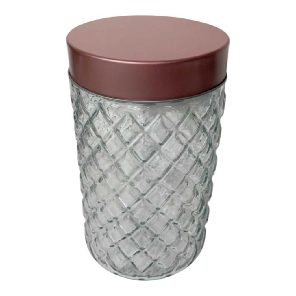 Pote de Vidro Redondo Losango C/Tp de Metal Champagne Diamond 1,1Litros
