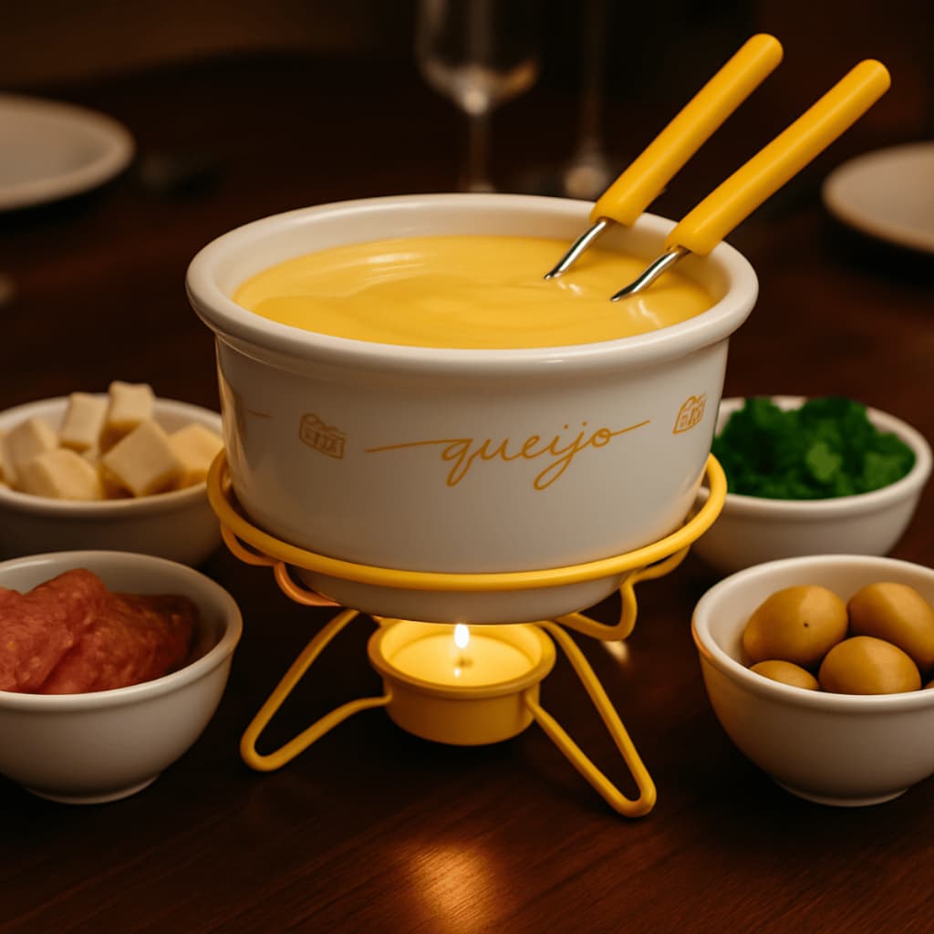 Aparelho Fondue Queijo Em Porcelana c/ Vela e 2 Garfinhos - Ideal Casal e Uso Individual