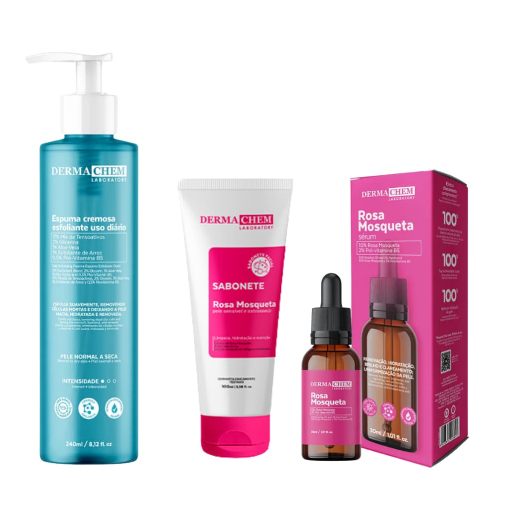 Kit limpeza de pele rosa mosqueta clareador de manchas