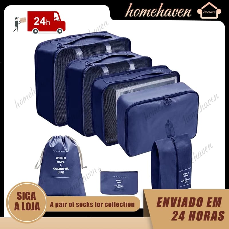 Kit 7 Pecas Bolsa Organizadoras Para Mala Roupas Bagagem Viagem