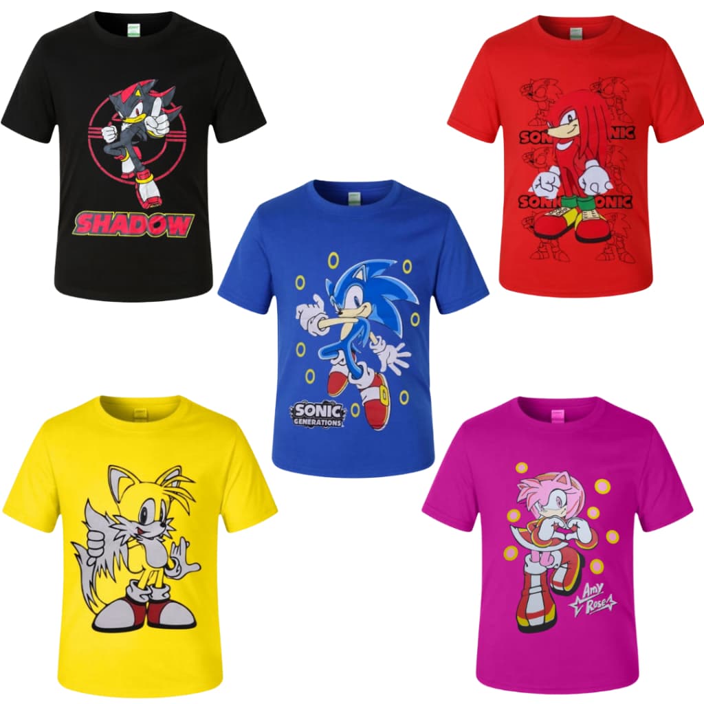 SONIC - CAMISETA Fantasia Infantil Personagens Meninos Tails Knuclkes Shadow Amy Naruto Hulk Homem Aranha