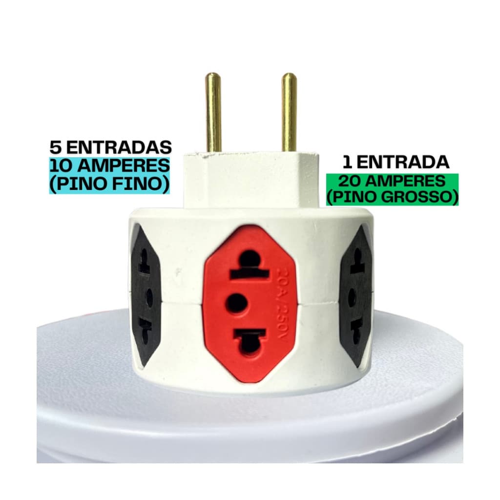 Distribuidor de Tomadas Hexagonal 6 Entrada 5 IN 10A 1 IN 20A Com Fusivel de proteção 10/20A 2500W