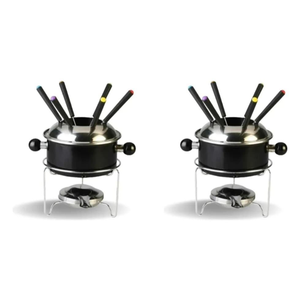 Kit 2 Panelas Fondue Preto Em Inox Para Chocolate Casita