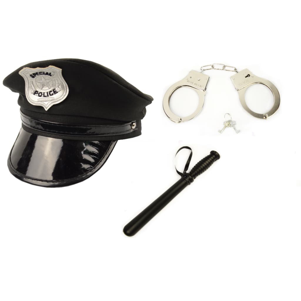 Kit Policial Adulto Quepe Cassetete Algema 3 Peças Carnaval