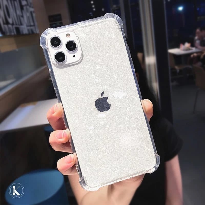 CAPA TRANSPARENTE AIBERG CAPINHA ANTIPACTO COM BORDAS PARA IPHONE COM GLITER BRILHO