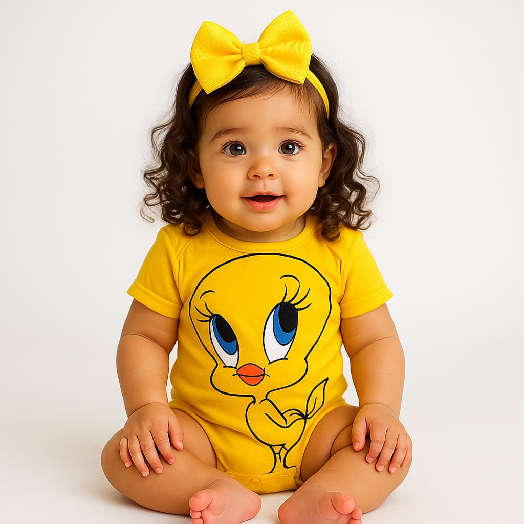 Body Bebê Infantil Menina Mesversário Temático Piu-Piu Super Confortável Linha Premium