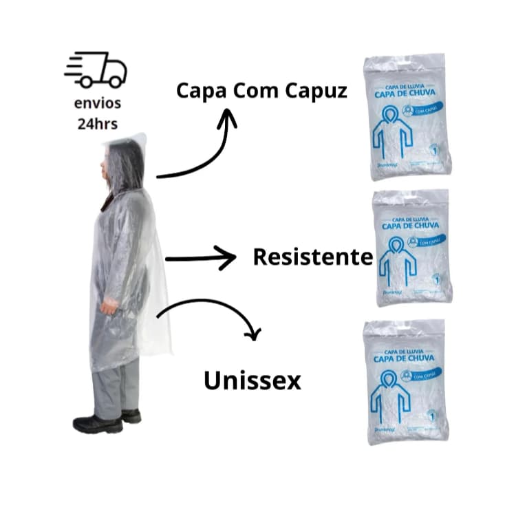 10 Capas de Chuva Descartável Transparente Unisex