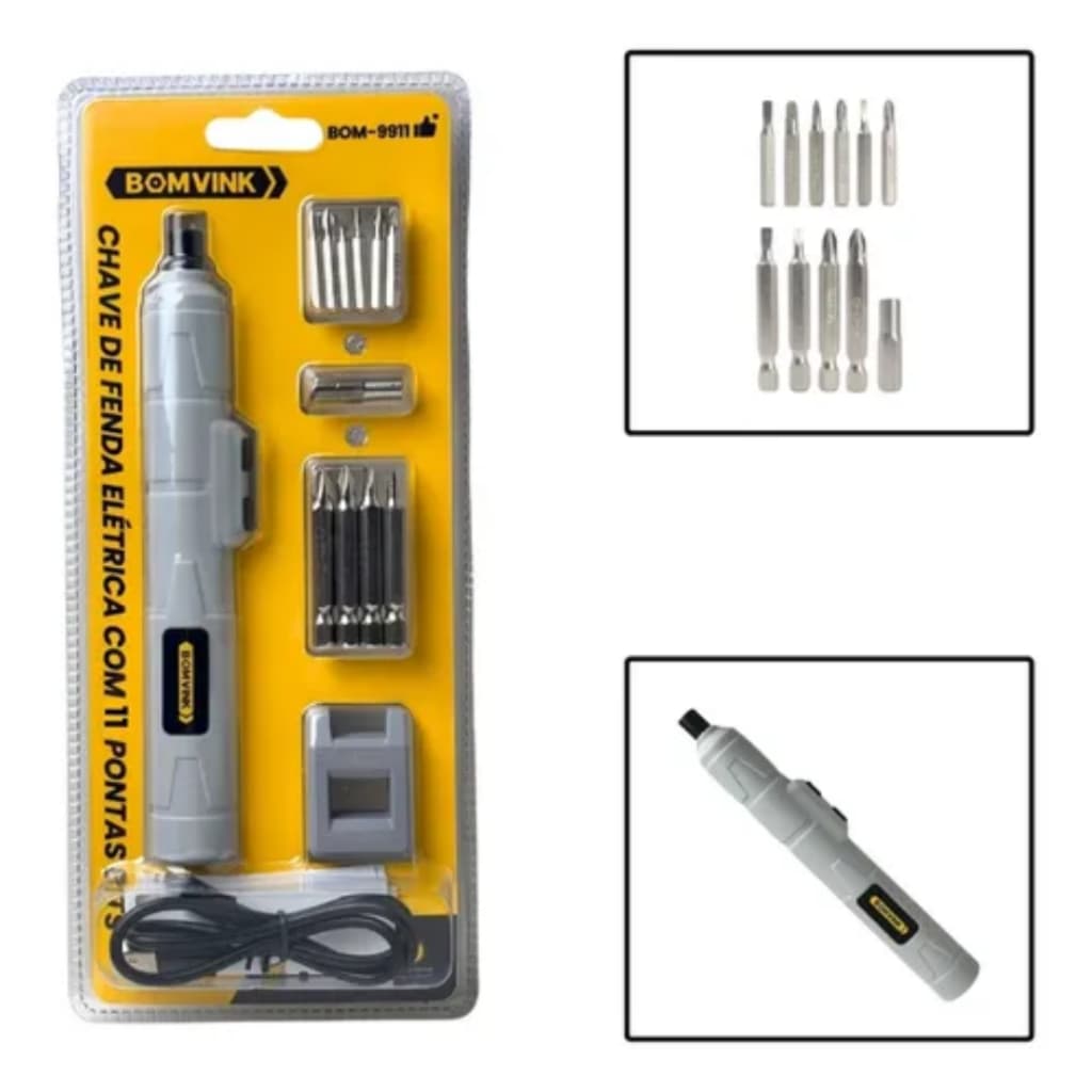 Chave De Fenda Elétrica Com 11 Pontas Bits 3.6v 13000mah