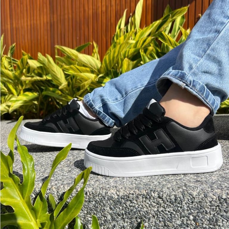Tênis Sneaker Feminino Casual Preto Sapato Coreano