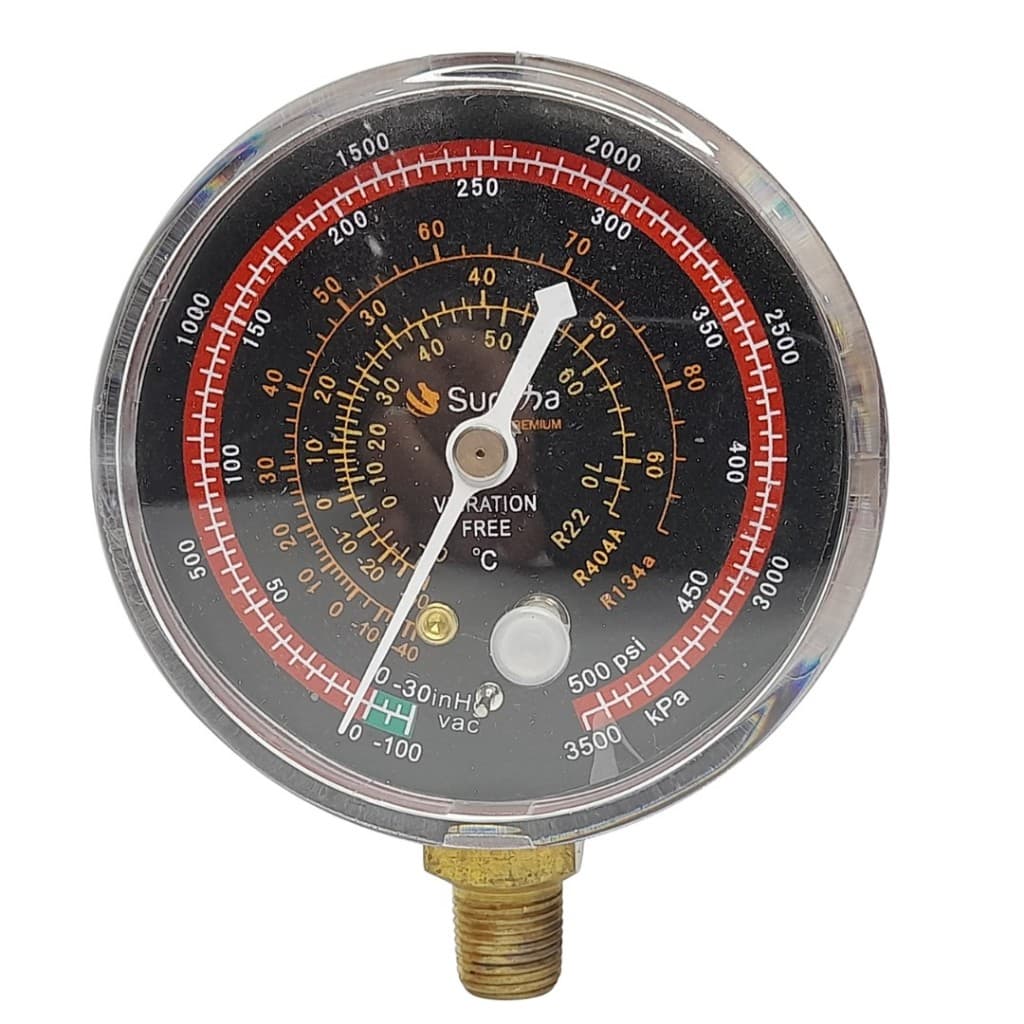 Manômetro de Alta Suryha R22, R134a, R404a 80150002 Escala psi e bar Conexão padrão 1/8 NPT Vermelho