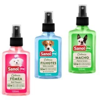 Kit com 3 Colônias Sanol Dog para Filhotes Macho Femea Perfume Pet Shop