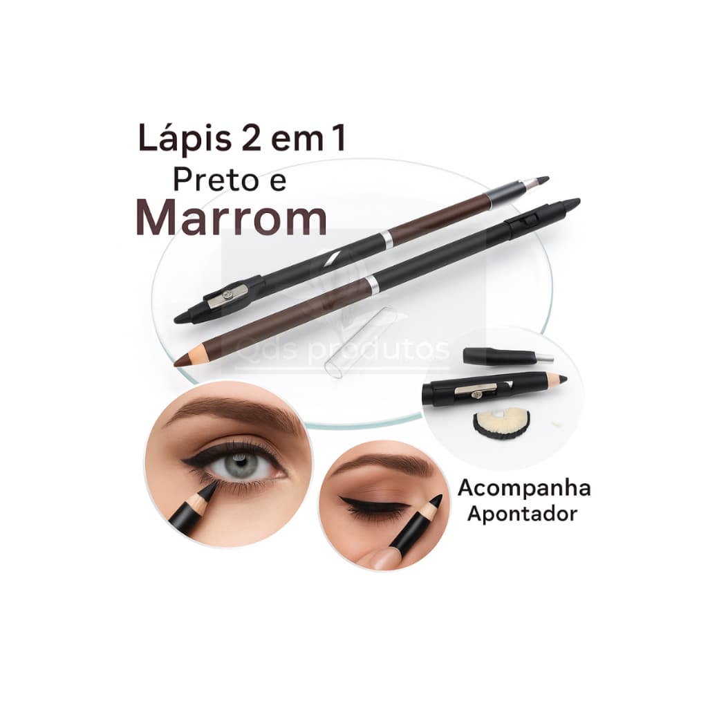 Lápis Para Olho 2 Em 1 Preto e Marrom Com Apontador Vivai Lapis De Olho 2 Em 1 Lapis Preto E Lapis marrom