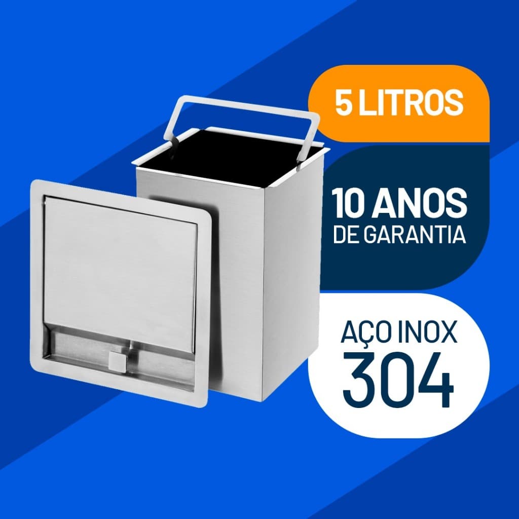 Lixeira As Quadrada Cozinha Embutir 5l Inox304 Não Enferruja para Bancada Cozinha com Tampa Basculante