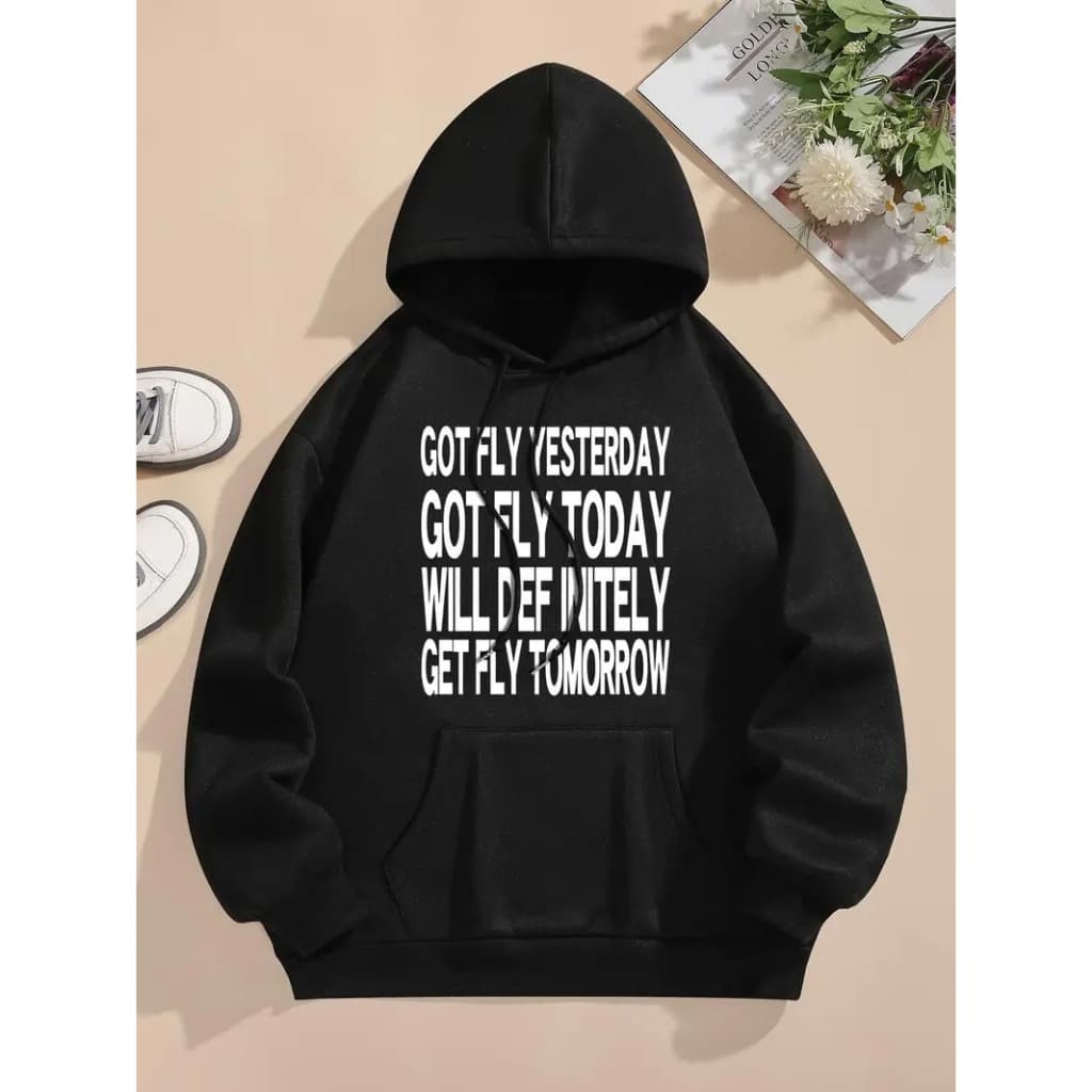 Moletom Unisex com Estampa de Letras - Moletom Aconchegante para Outono e Inverno com Cordão, Design "VÁ VOAR Hoje", Tec