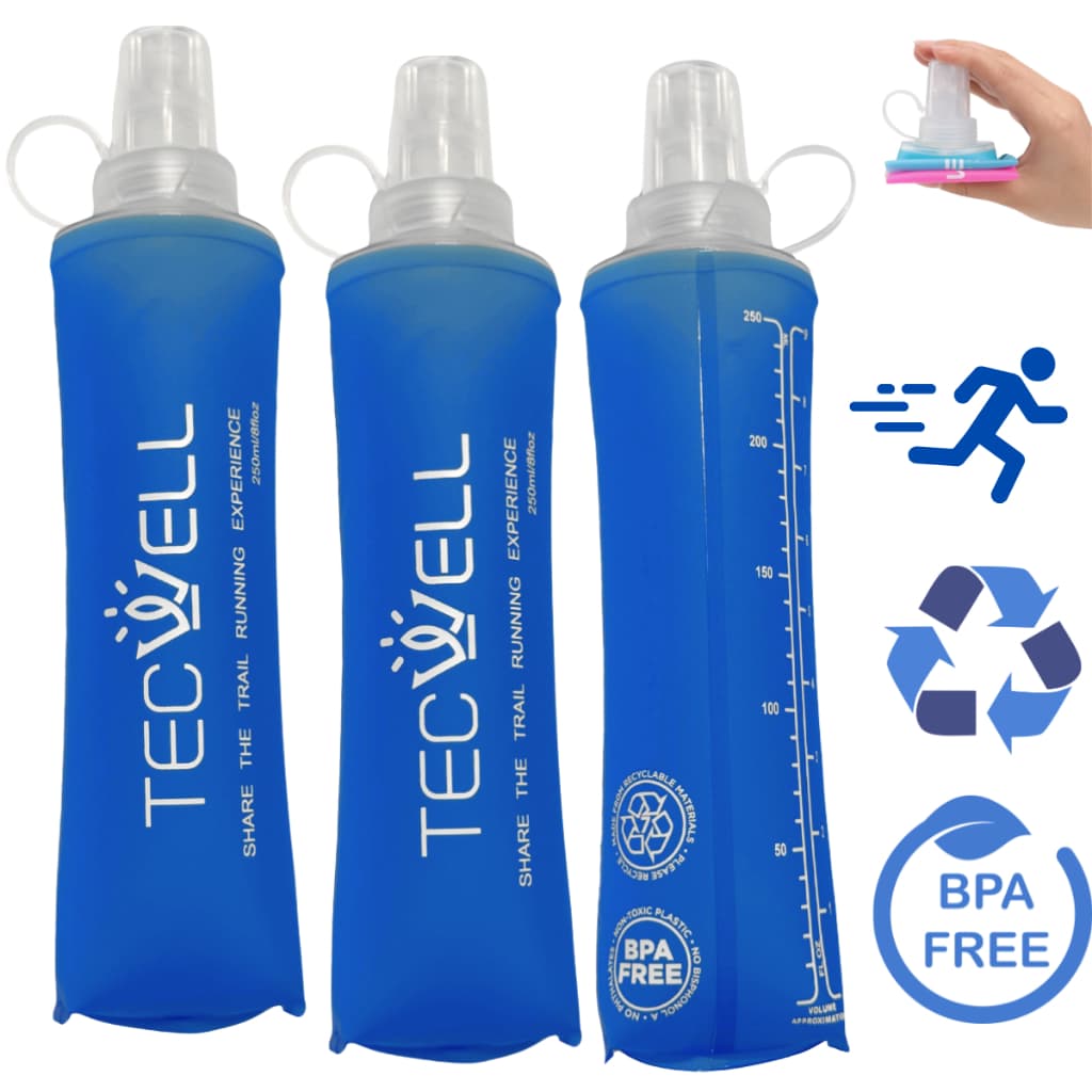 Garrafas de Água Dobrável Silicone Flask Macia Hidratação Running 250ml 1, 2 ou 3 Unidades