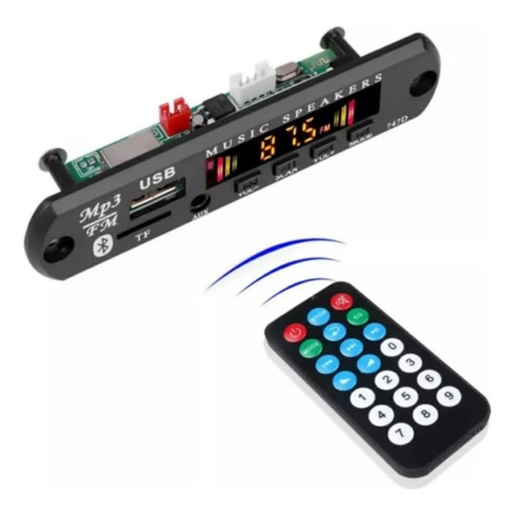 Placa Mp3 Bluetooth 5.0 Decodificadora Fm Aux Usb C/ Remoto