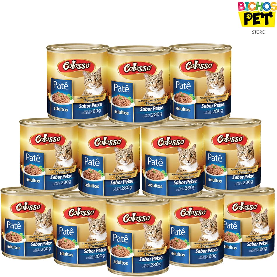 Kit 12 UNID Pate Para Gato Colosso Premium Gatos Adultos Peixe 280g