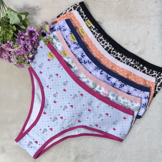 Kit 5 Calcinhas Algodão 100% Feminina Estampada Premium Confortável