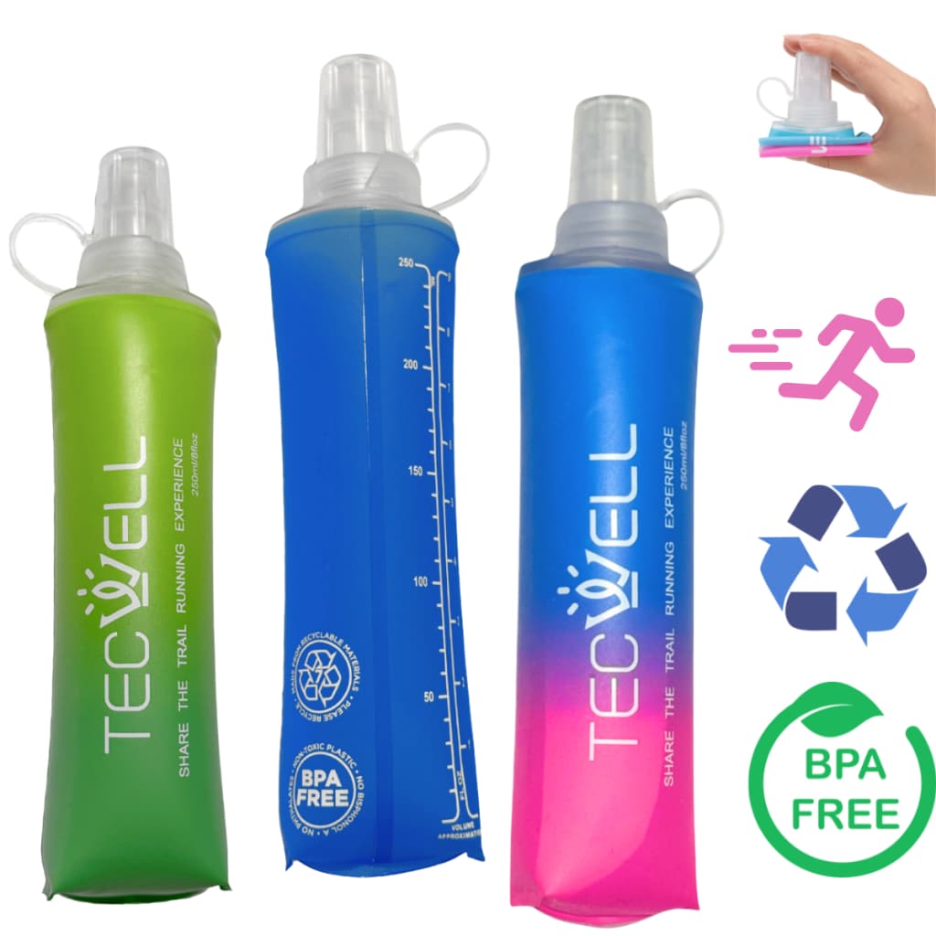 Kit 2 Garrafa de Água Dobrável Silicone Flask Macia Hidratação Running 250ml Soft