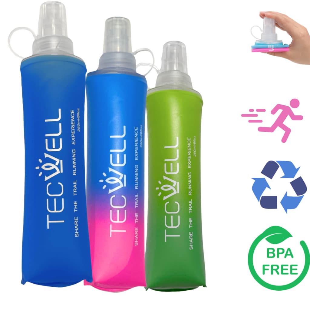 Garrafas de Água Dobrável Silicone Flask Hidratação Running 250ml 1, 2 ou 3 Unidades