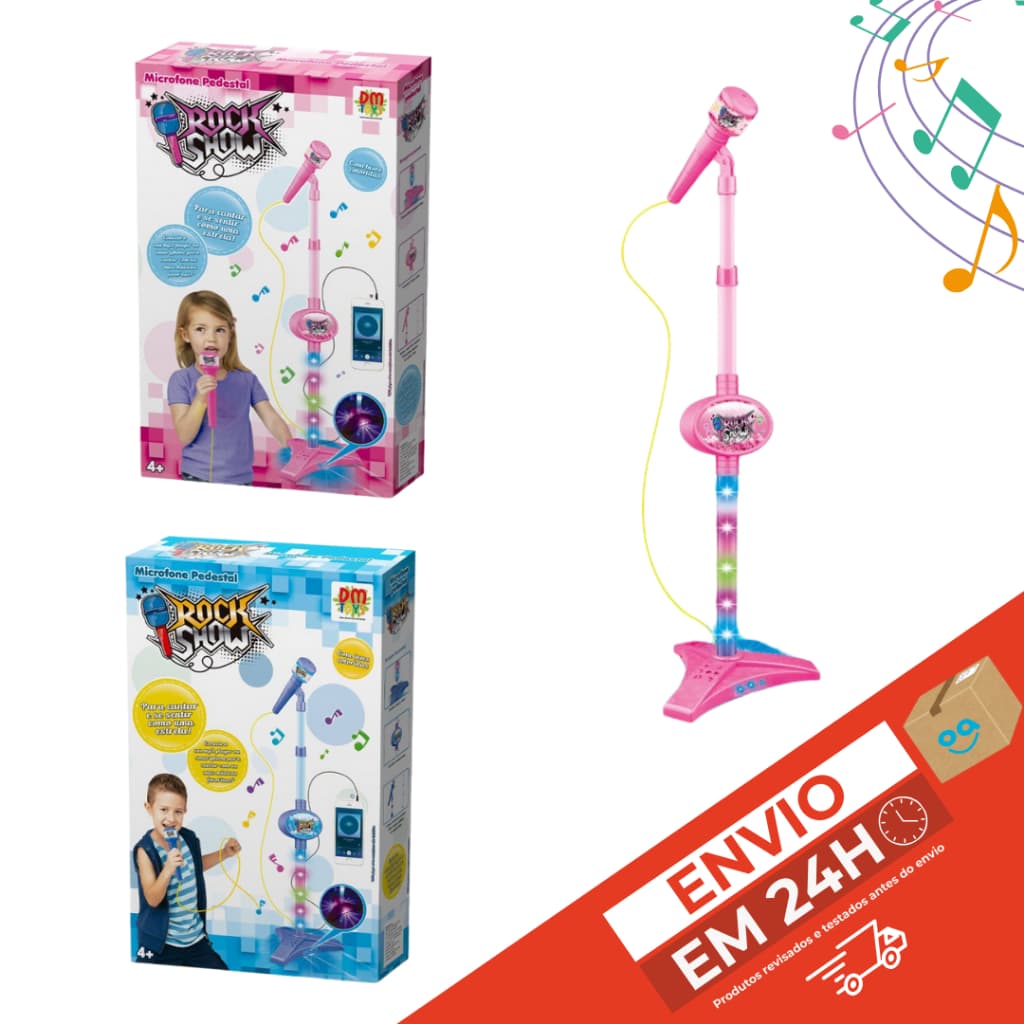 Microfone Infantil Com Som e Luzes Pedestal Menino Menina