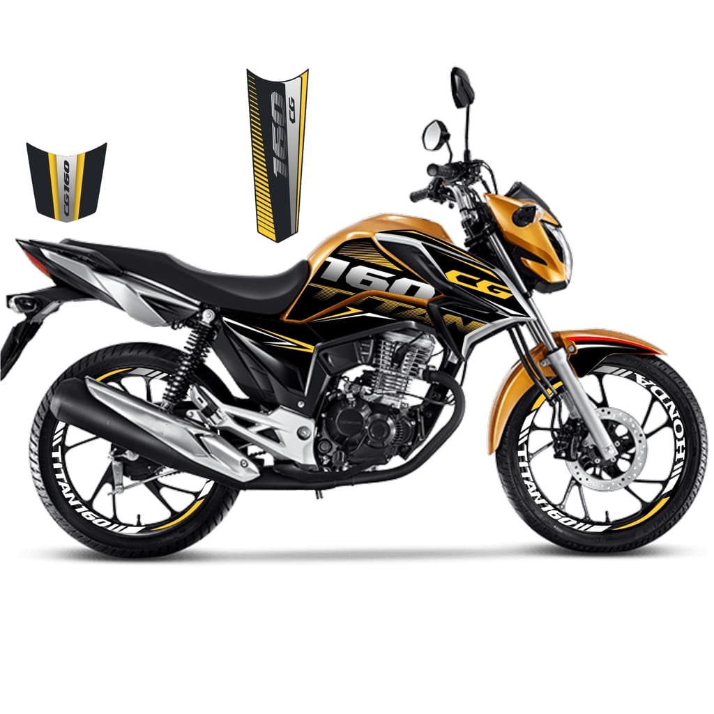 Adesivo Premium Honda CG Titan 160 Kit De Carenagem + Roda Ano 2022 2023 2024/... Amarelo