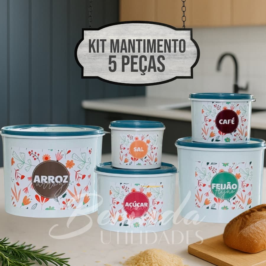 Conjunto de Potes para Mantimentos Alimentos – Linha Floral Alta vedação