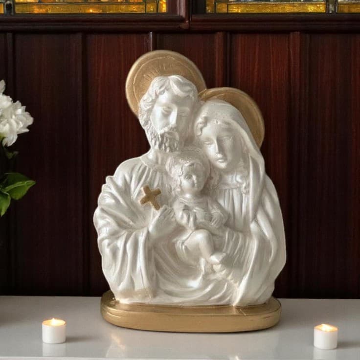 Imagem Sagrada Família Decoração - Altar - 20cm  - Dourada - Cobre - Barroco -  Pó de mármore