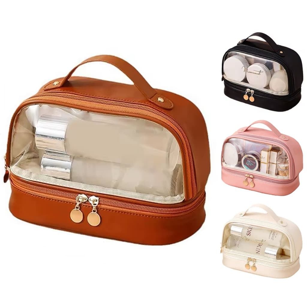 Necessaire Cosméticos Espaçosa Porta Maquiagem Portátil Para Viagem Organizador Couro Grande