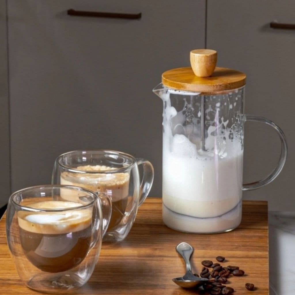 Jarra com Prensa para Café 600ml French Press Vidro Resistente ao Calor com Tampa de Bambu Cafeteira