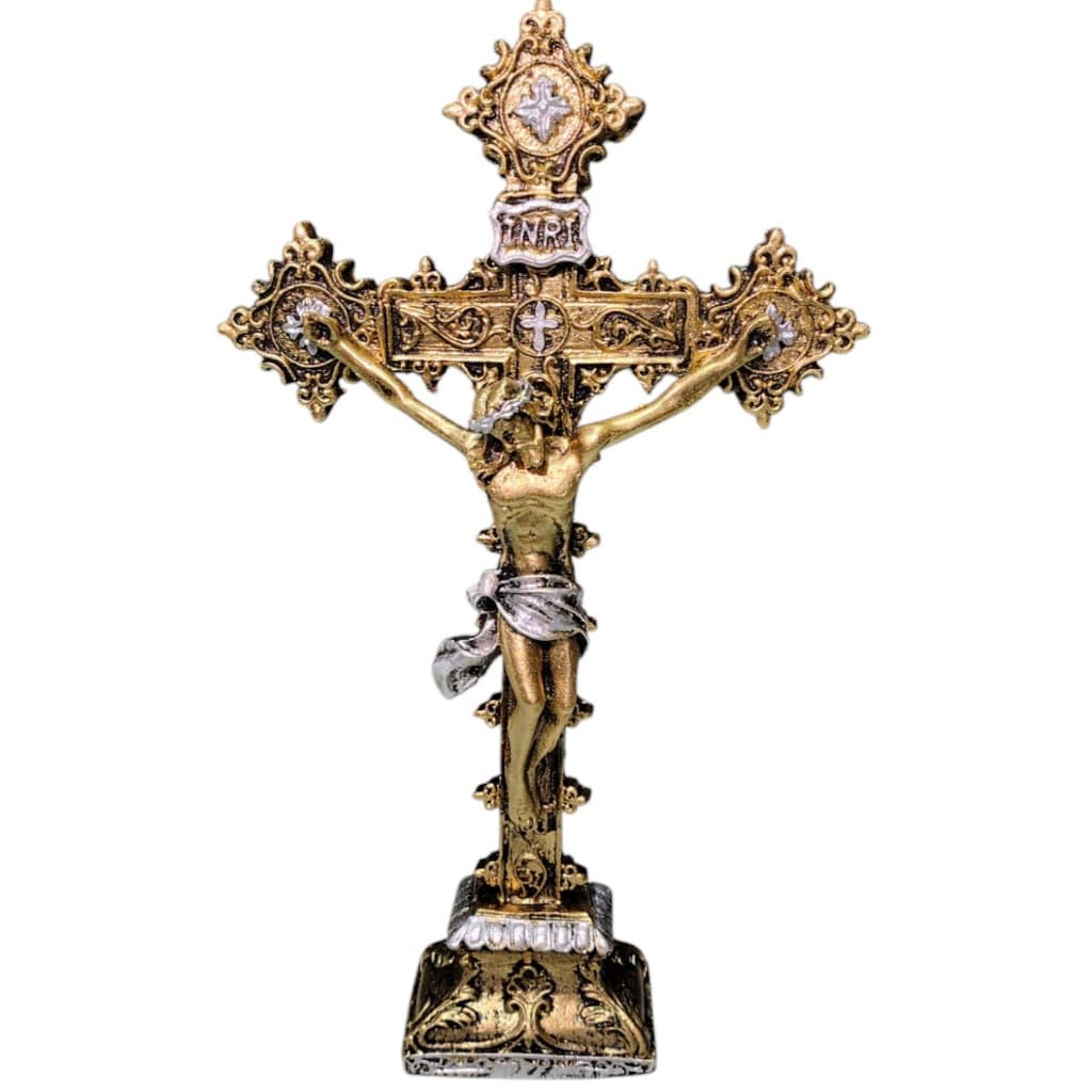 Crucifixo Dourado Completo Em Resina 28cm Detalhado Decoração