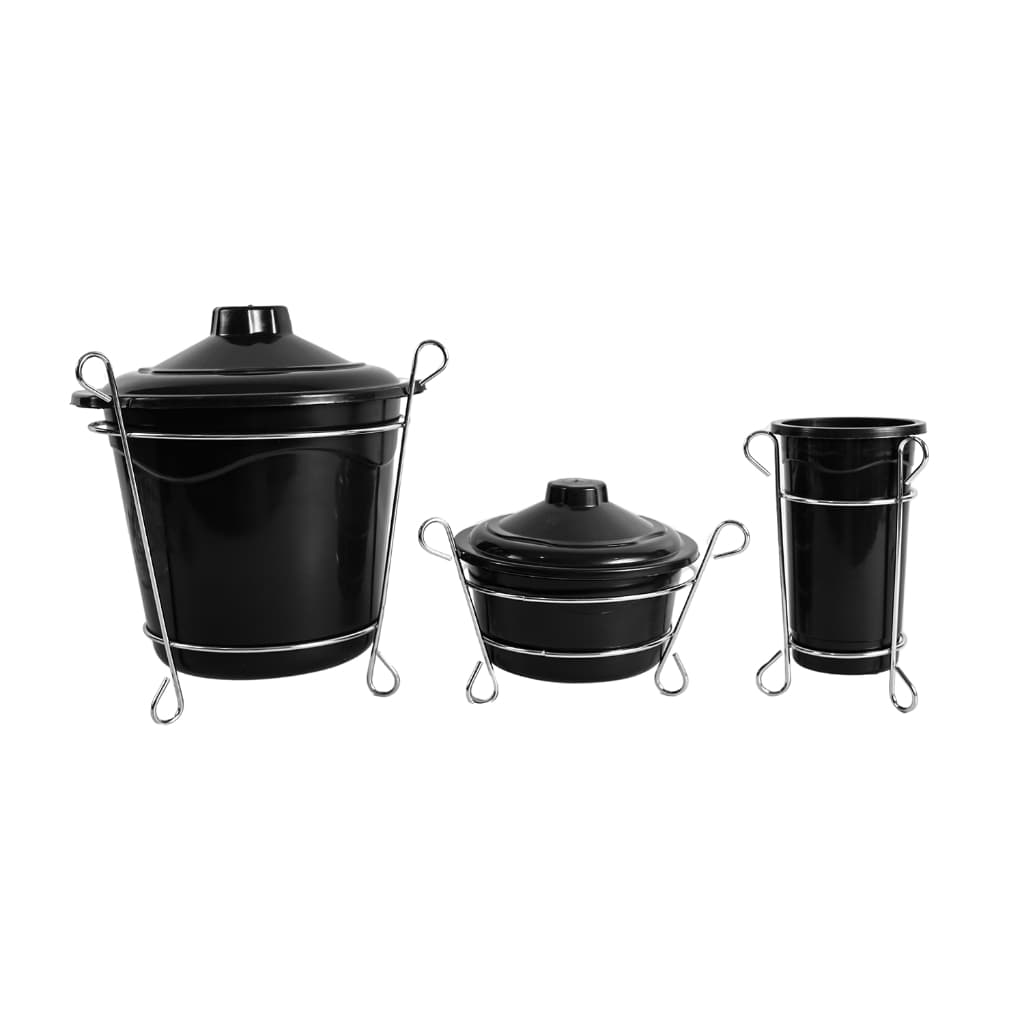 1 Kit Pia Preto com Suporte Ferro 1 Porta Bucha Sabão + Lixeira 2,5 Litro + Porta Detergente