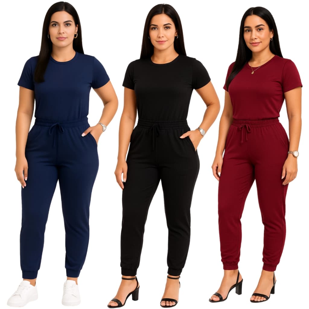 Kit 3 Conjuntos Calça + Blusa Feminina Lisa Slim Casual Roupa Feminina Uniforme