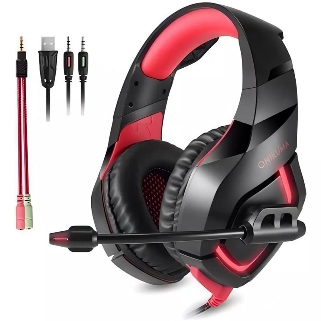 Headset Gamer Onikuma K1-b Led Conector P2 E P3 Com Microfone Confortavel Para Jogos Ps4 Ps5 Pc Xbox
