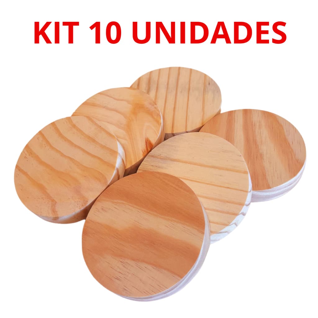 Kit 10 Placa Base Redonda Bolacha Madeira Pinus 8 10 12 14 cm diametro