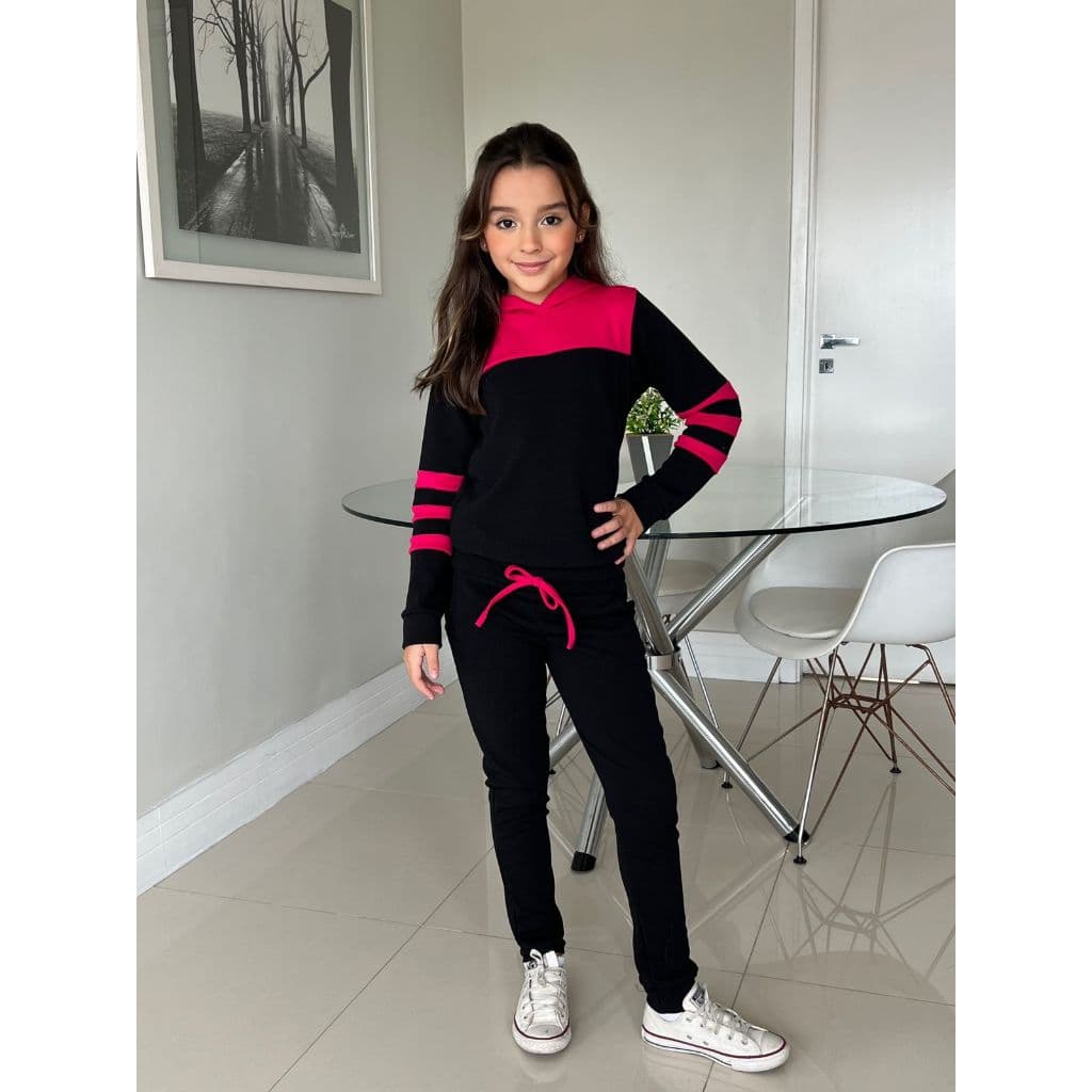 CONJUNTO Moletom infantil Bicolor Tendência  calça jogger  Outono Inverno calça juvenil  menina conjunto menina 6 ao 16