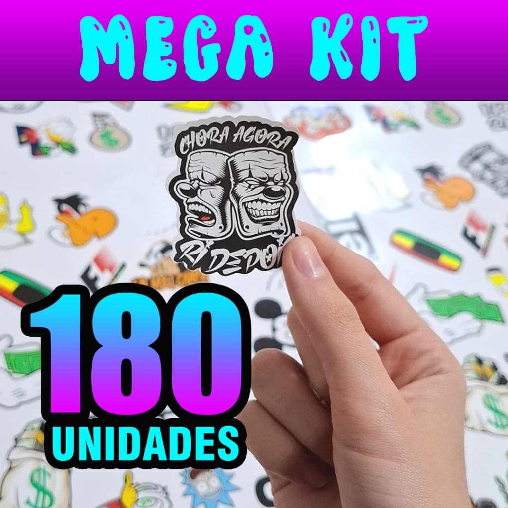 Super Cartela Kit 180 Unidades Stickers Adesivo Capacete Moto Bike Carro Celular Notebook IMP