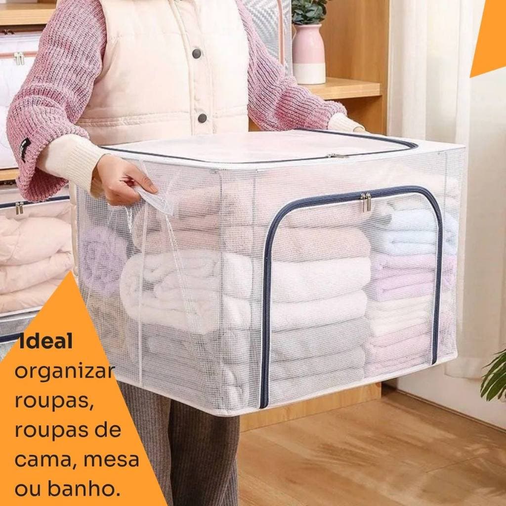 Caixa Cesto Organizador Multiuso 24L Dobrável à Prova de Poeira e Umidade Armário Roupas Brinquedos