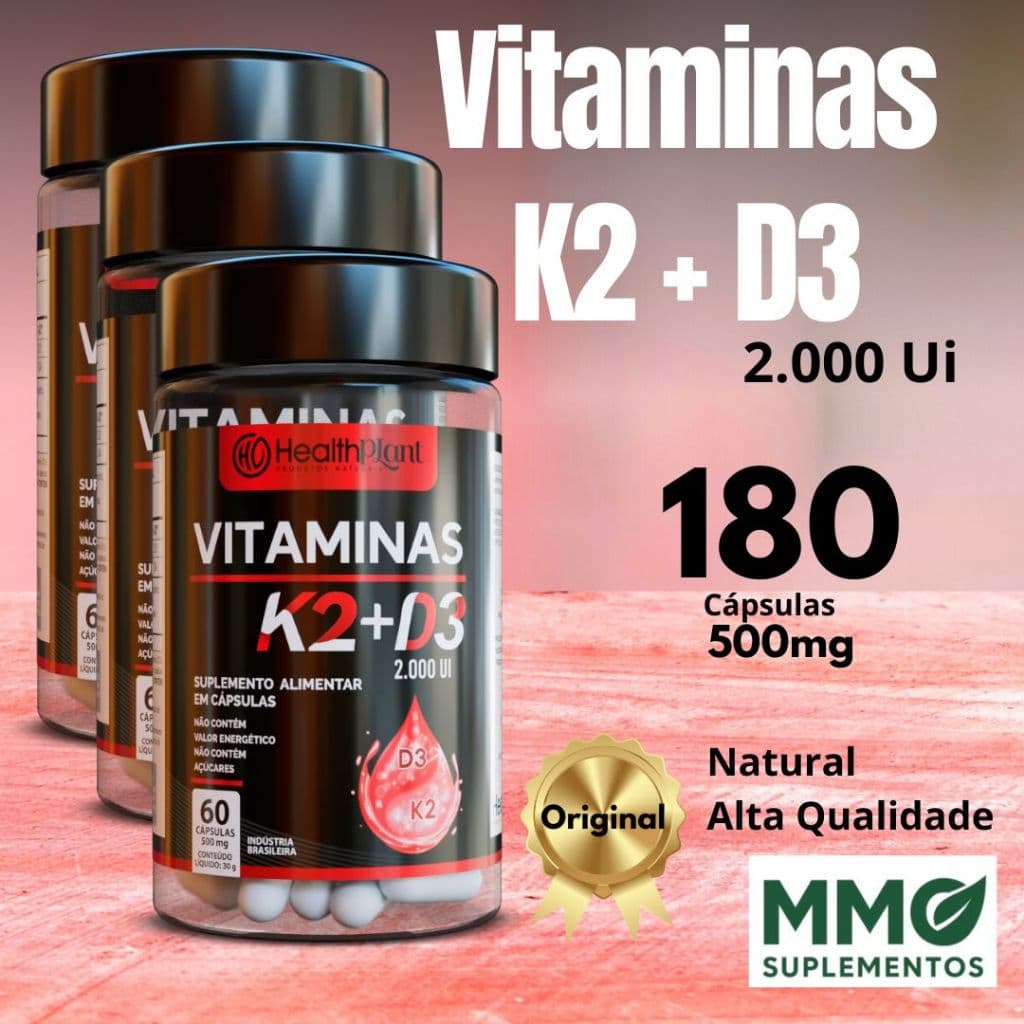 Vitamina D3 2000ui com Vitamina K2 - Cápsulas - Menanoquinona-7 com Colecalciferol