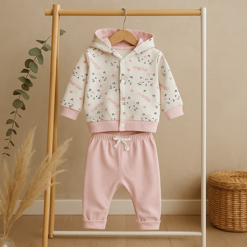 conjunto inverno bebê gatinha rosa RN P M ou G 100% algodão - roupa para bebê menina inverno quentinha